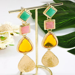 Elegant Retro Geometric Colourful Resin & Gold Drop Earrings