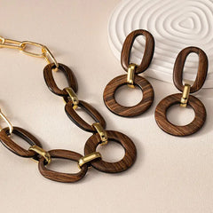 Statement Wooden Link Necklace & Earrings Set