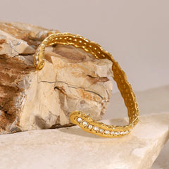 Irregular Hammered Gold Cuff Bangle Bracelet with Rhinestones