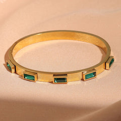 Dazzling Gold Baguette Stone Bangle Bracelet - Emerald Green