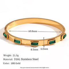 Dazzling Gold Baguette Stone Bangle Bracelet - Emerald Green