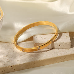 Minimalist Gold Bangle Bracelet with Dainty CZ Stones