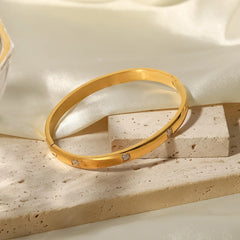 Minimalist Gold Bangle Bracelet with Dainty CZ Stones