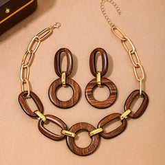 Statement Wooden Link Necklace & Earrings Set