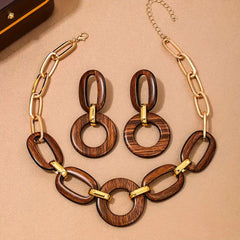 Statement Wooden Link Necklace & Earrings Set