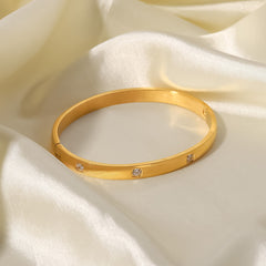 Minimalist Gold Bangle Bracelet with Dainty CZ Stones