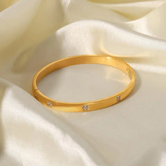 Minimalist Gold Bangle Bracelet with Dainty CZ Stones