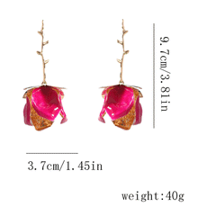 Romantic Rose Rainbow Rhinestone Drop Earrings - Floral Statement Jewelry