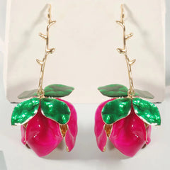Romantic Rose Rainbow Rhinestone Drop Earrings - Floral Statement Jewelry