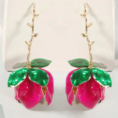 Romantic Rose Rainbow Rhinestone Drop Earrings - Floral Statement Jewelry
