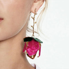 Romantic Rose Rainbow Rhinestone Drop Earrings - Floral Statement Jewelry