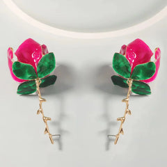 Romantic Rose Rainbow Rhinestone Drop Earrings - Floral Statement Jewelry