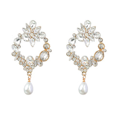 Sparkling Crystal & Faux Pearl Drop Earrings - Elegant Statement Jewelry