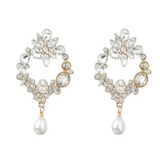Sparkling Crystal & Faux Pearl Drop Earrings - Elegant Statement Jewelry