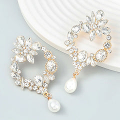 Sparkling Crystal & Faux Pearl Drop Earrings - Elegant Statement Jewelry