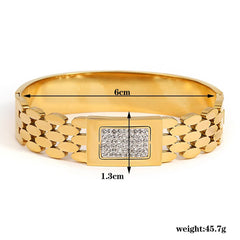 Chic Gold Stainless Steel Bangle - Rhinestone Inlay Bracelet