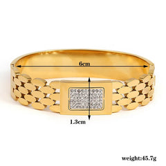 Chic Gold Stainless Steel Bangle - Rhinestone Inlay Bracelet