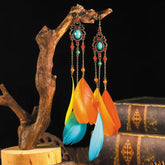 Bohemian Feather Dangle Earrings - Colorful Long Statement Jewelry
