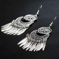 Boho Oxidized Silver Drop Earrings - Antique Style Statement Jewelry