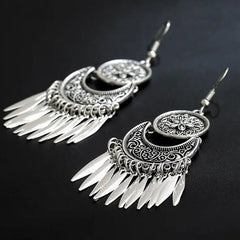 Boho Oxidized Silver Drop Earrings - Antique Style Statement Jewelry