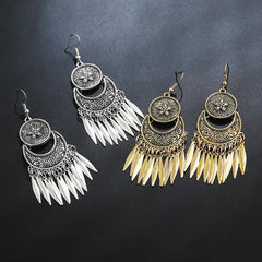 Boho Oxidized Silver Drop Earrings - Antique Style Statement Jewelry