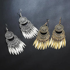 Boho Oxidized Silver Drop Earrings - Antique Style Statement Jewelry