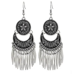 Boho Oxidized Silver Drop Earrings - Antique Style Statement Jewelry