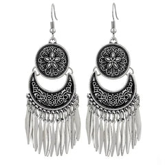 Boho Oxidized Silver Drop Earrings - Antique Style Statement Jewelry