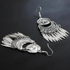 Boho Oxidized Silver Drop Earrings - Antique Style Statement Jewelry