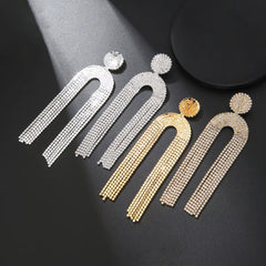 Sparkling Rhinestone Tassel Drop Earrings | Statement Dangle Chain Crystal Earrings