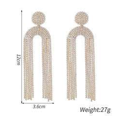 Sparkling Rhinestone Tassel Drop Earrings | Statement Dangle Chain Crystal Earrings