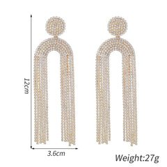Sparkling Rhinestone Tassel Drop Earrings | Statement Dangle Chain Crystal Earrings