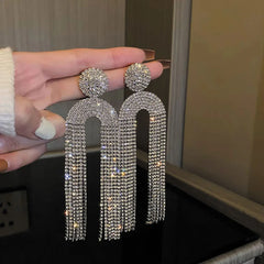 Sparkling Rhinestone Tassel Drop Earrings | Statement Dangle Chain Crystal Earrings