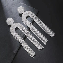 Sparkling Rhinestone Tassel Drop Earrings | Statement Dangle Chain Crystal Earrings