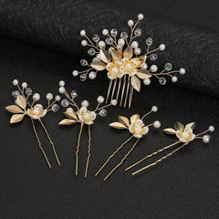 Gold Pearl Flower Wedding Hair Accessories