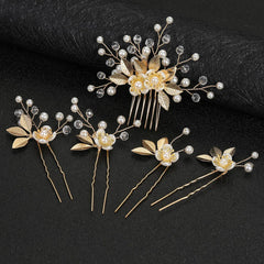 Gold Pearl Flower Wedding Hair Accessories