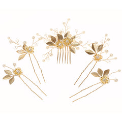 Gold Pearl Flower Wedding Hair Accessories