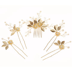 Gold Pearl Flower Wedding Hair Accessories