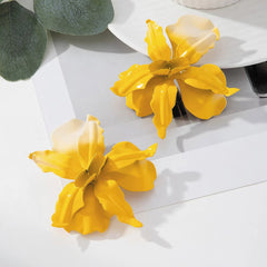 Vibrant Yellow Flower Drop Earrings | Large Floral Statement Earrings | Summer Fashion Jewelry