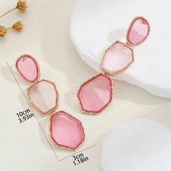 Pink Multi-Stone Drop Earrings | Geometric Dangle Statement Jewelry | Modern Glam Earrings