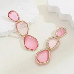 Pink Multi-Stone Drop Earrings | Geometric Dangle Statement Jewelry | Modern Glam Earrings