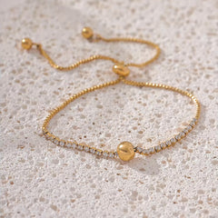 Gold Pave Crystal Bolo Bracelet | Adjustable Slider Chain Bracelet | Dainty Sparkle Bracelet