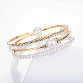 Gold Pearl & Crystal Bangle Bracelet Set | Adjustable Stackable Bracelets for Women | Luxury Fashion Jewelry
