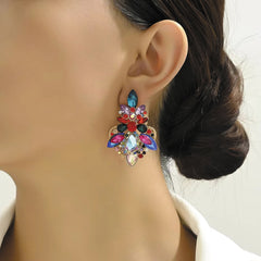 Colorful Crystal Statement Earrings | Multi-Gemstone Dangle Earrings | Luxury Party Wear Jewelry