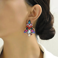 Colorful Crystal Statement Earrings | Multi-Gemstone Dangle Earrings | Luxury Party Wear Jewelry