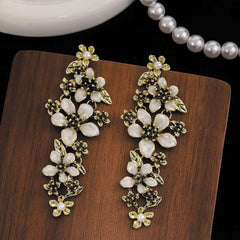 Floral Gold Statement Earrings for Women – Long Elegant Dangle