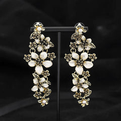 Floral Gold Statement Earrings for Women – Long Elegant Dangle