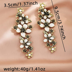 Floral Gold Statement Earrings for Women – Long Elegant Dangle