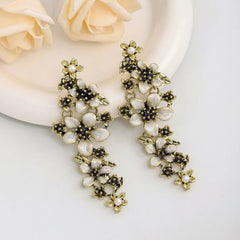 Floral Gold Statement Earrings for Women – Long Elegant Dangle