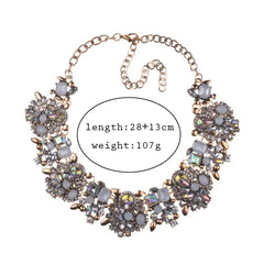 Crystal Statement Necklace & Earrings Set – Bridal Choker Style with White & Iridescent Stones
